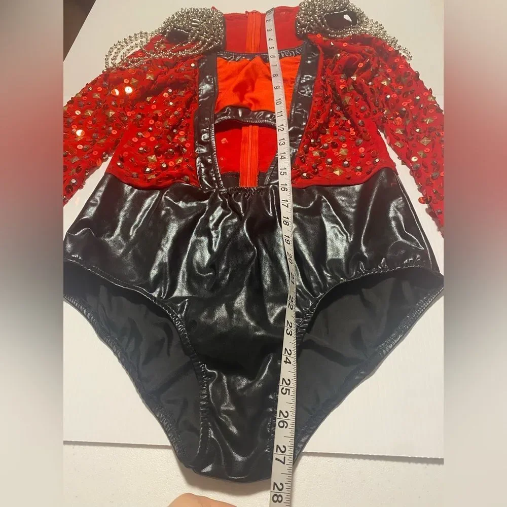 Glamour mature faux leather red goth grunge studed Dance Custom solo costume LA
